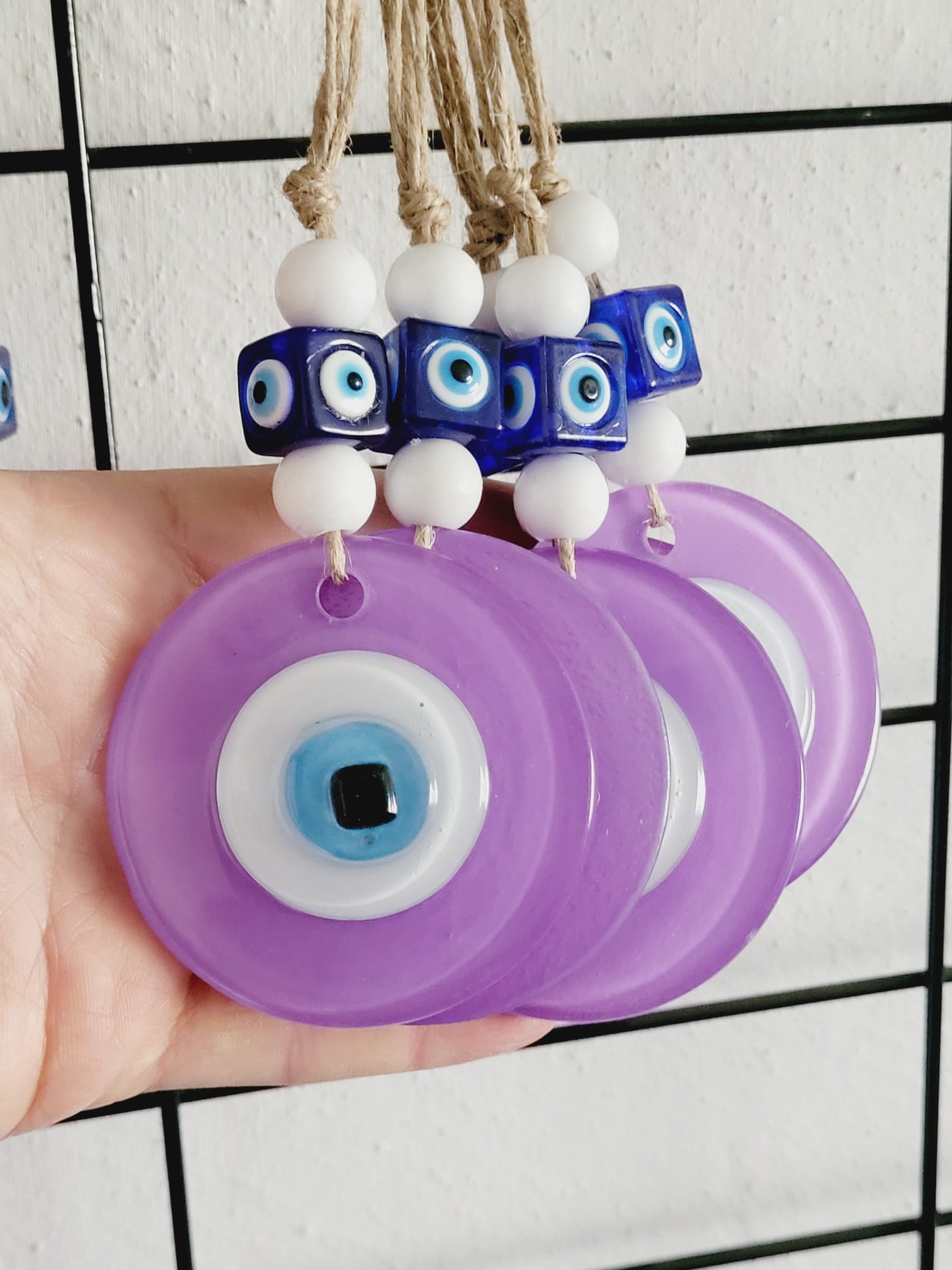Lilac Glass Evil Eye Wall Hanging